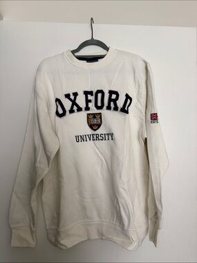 Oxford White University Crewneck Sweatshirt with Crest